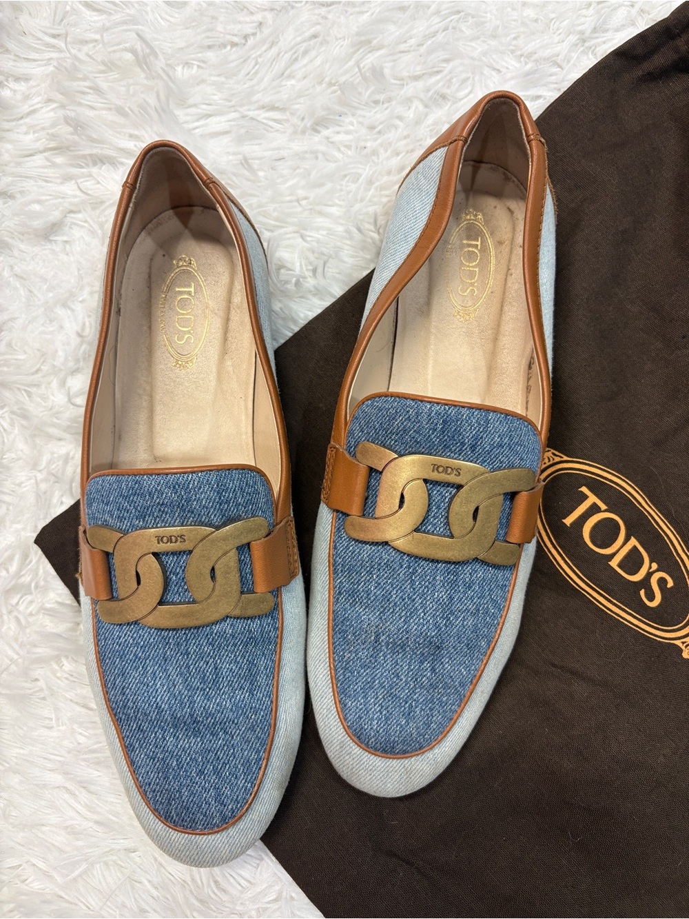 Tods Kate denim loafers blue & tan - Picture 3 of 13